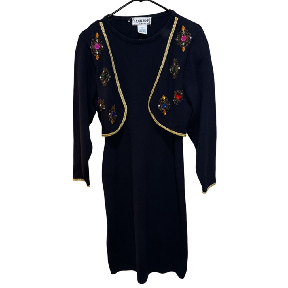 Vintage Plain Jane by Sweet Baby Jane Navy Dress with Embellished Cardigan